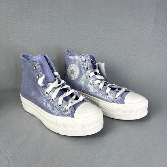 Converse Chuck Taylor All Star Lift Platform Suede Shimmer Womens 7.5 Lilac Shoe - Picture 4 of 13